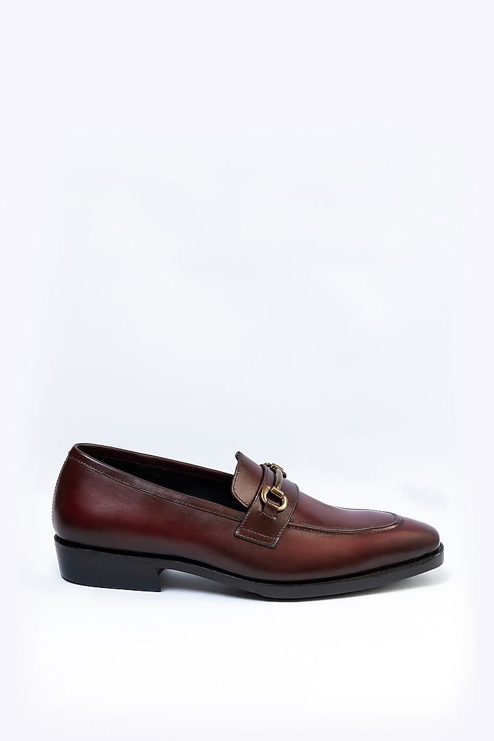 Maroon Full Grain Leather Horse Bit Loafers by OBLUM at Pernia's Pop Up Shop