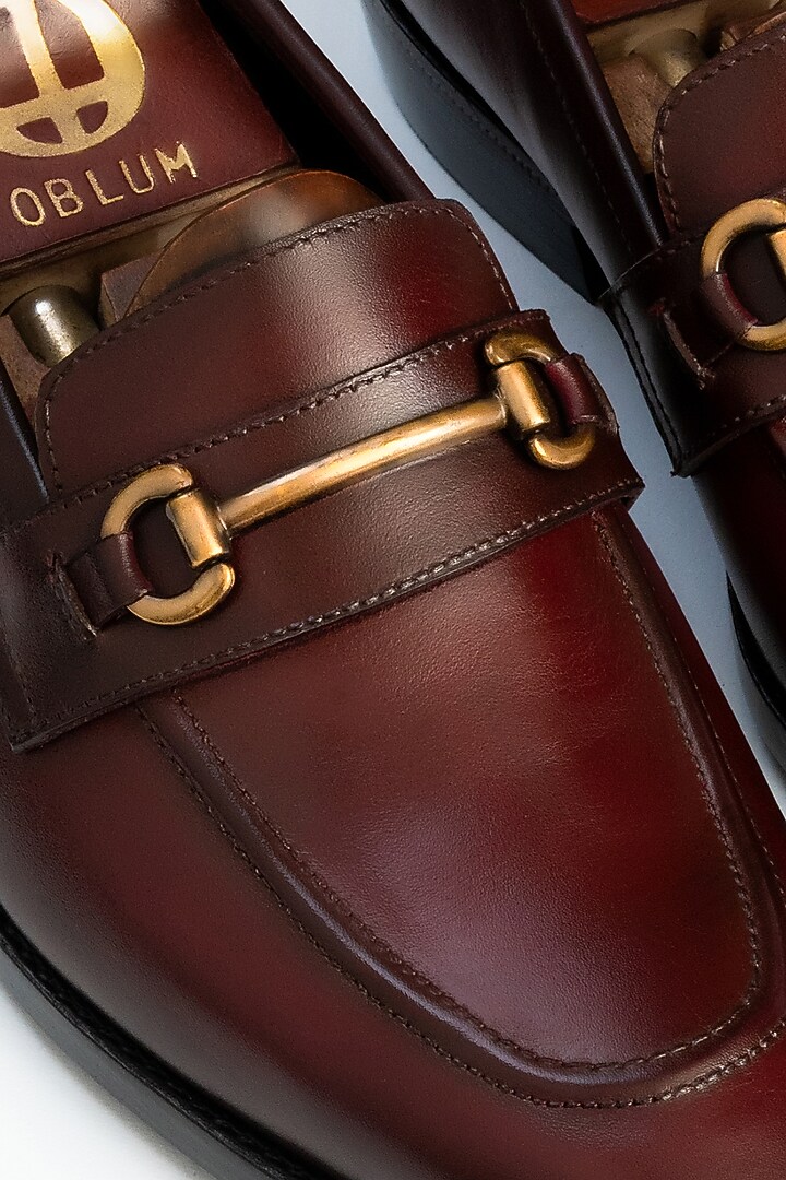 Maroon Full Grain Leather Horse Bit Loafers by OBLUM at Pernia's Pop Up Shop