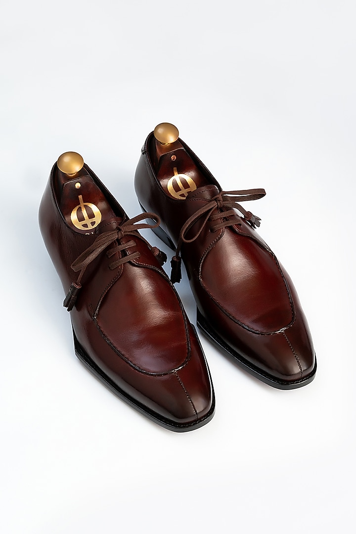 Maroon Full Grain Leather Derby Shoes by OBLUM