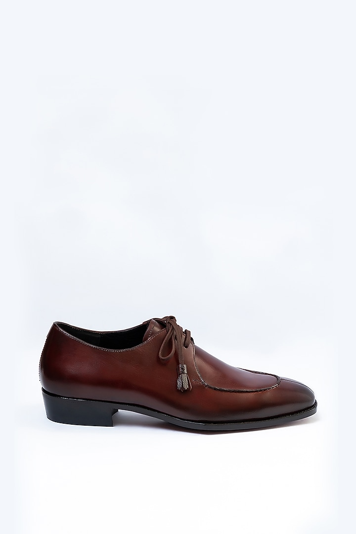 Maroon Full Grain Leather Derby Shoes by OBLUM at Pernia's Pop Up Shop