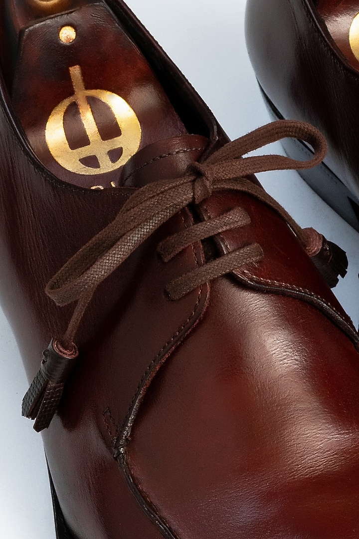 Maroon Full Grain Leather Derby Shoes by OBLUM at Pernia's Pop Up Shop