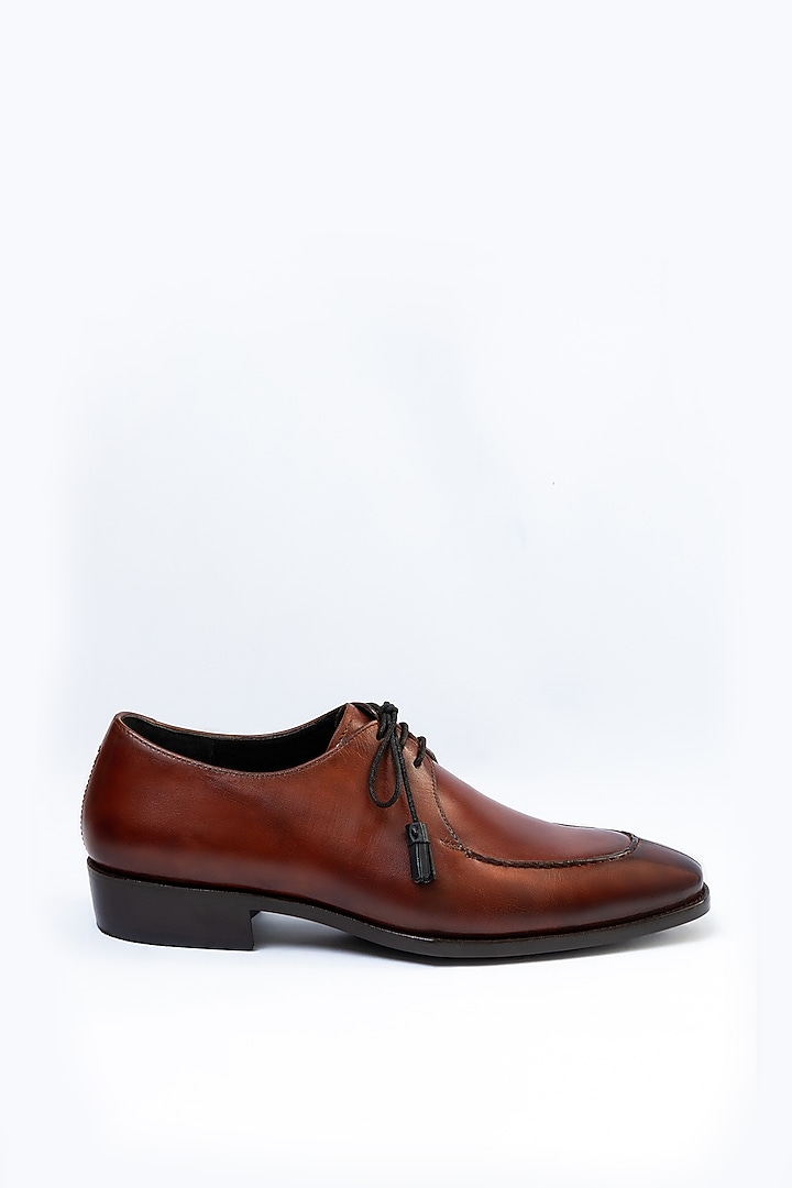 Brown Full Grain Leather Derby Shoes by OBLUM at Pernia's Pop Up Shop