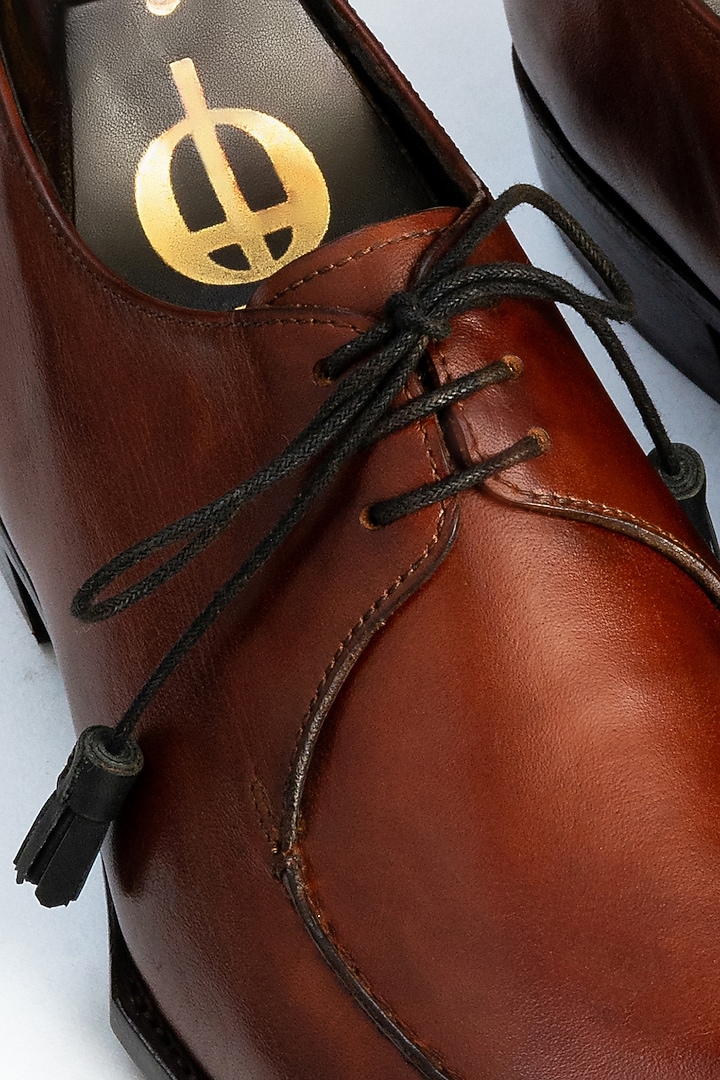 Brown Full Grain Leather Derby Shoes by OBLUM at Pernia's Pop Up Shop