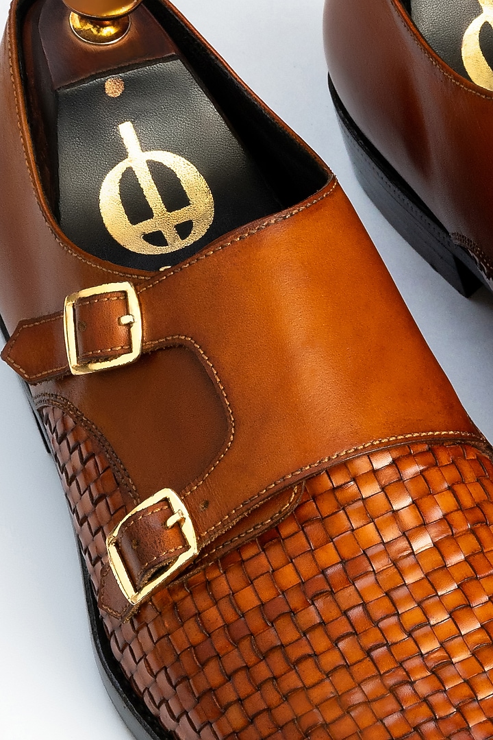 Yellow Full Grain Leather Handwoven Monk Shoes by OBLUM at Pernia's Pop Up Shop