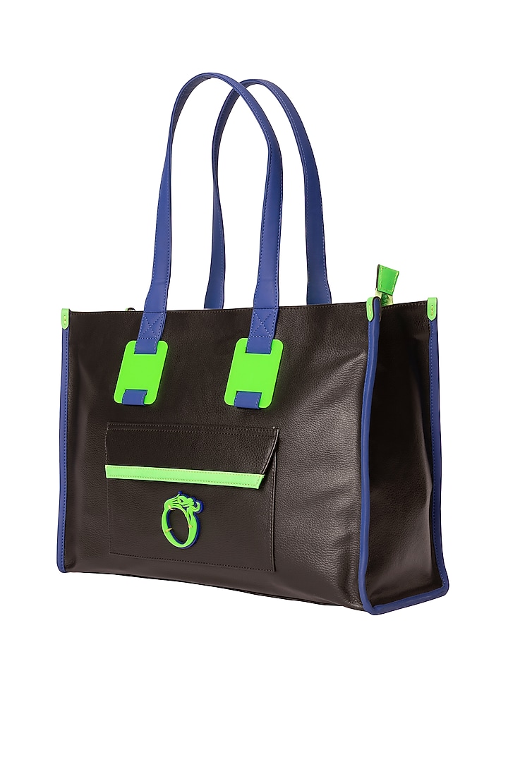 Black Vegan Leather Tote Bag by Oceana at Pernia's Pop Up Shop