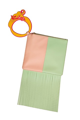 Green Vegan Leather Wristlet Bag by Oceana