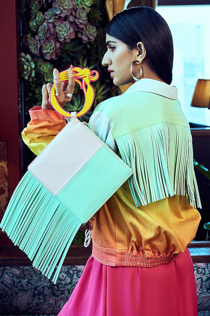 Green Vegan Leather Wristlet Bag by Oceana at Pernia's Pop Up Shop