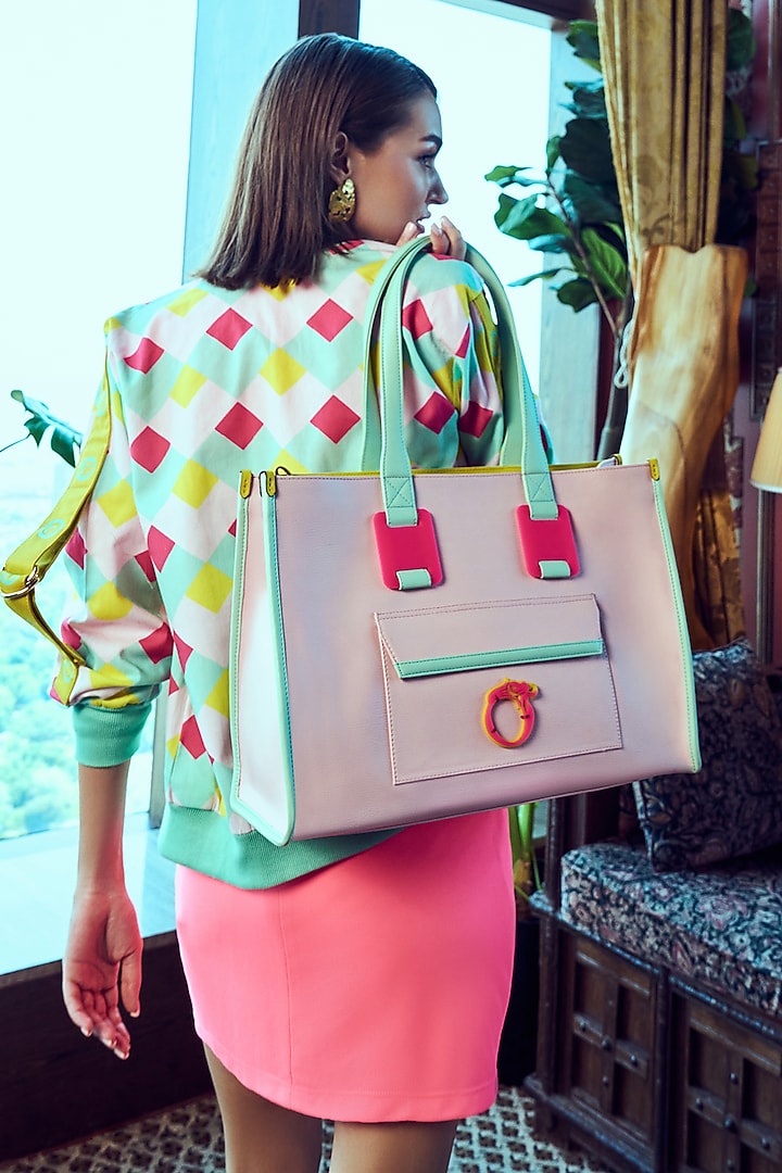 Pink Vegan Leather Tote Bag by Oceana at Pernia's Pop Up Shop