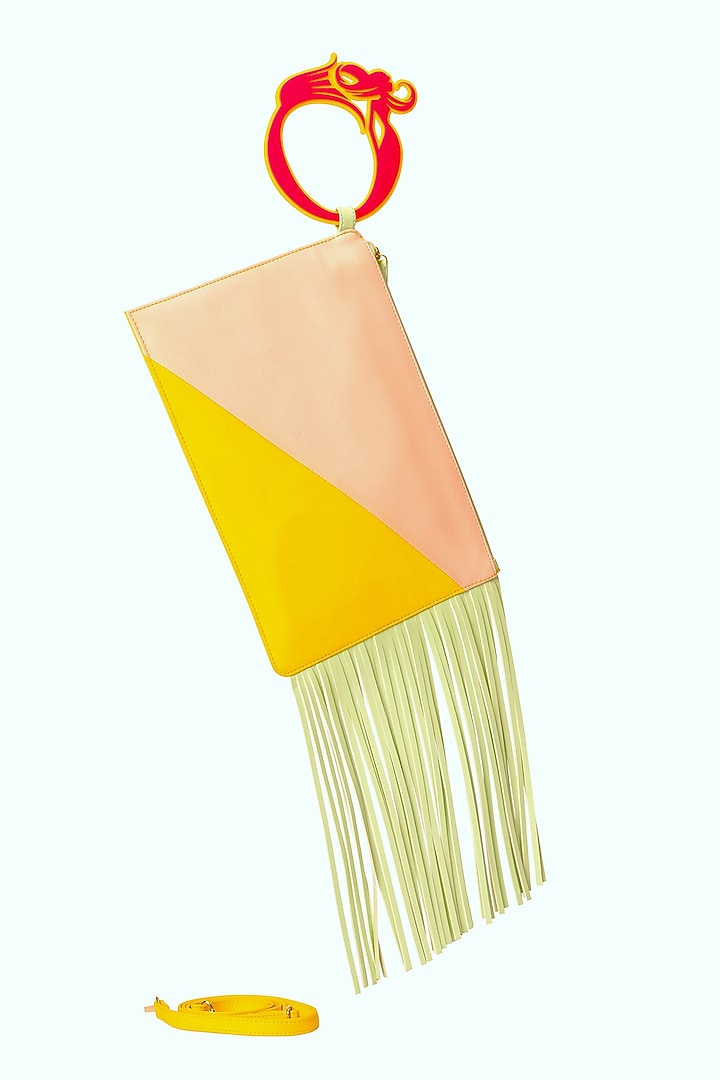 Yellow Vegan Leather Wristlet Bag by Oceana