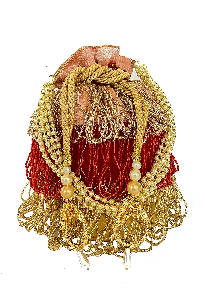 Maroon Potli With Glass Beads by Oceana