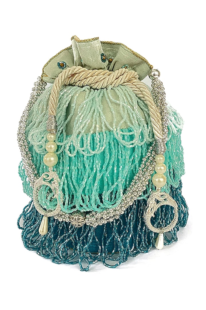 Turquoise Potli With Glass Beads by Oceana
