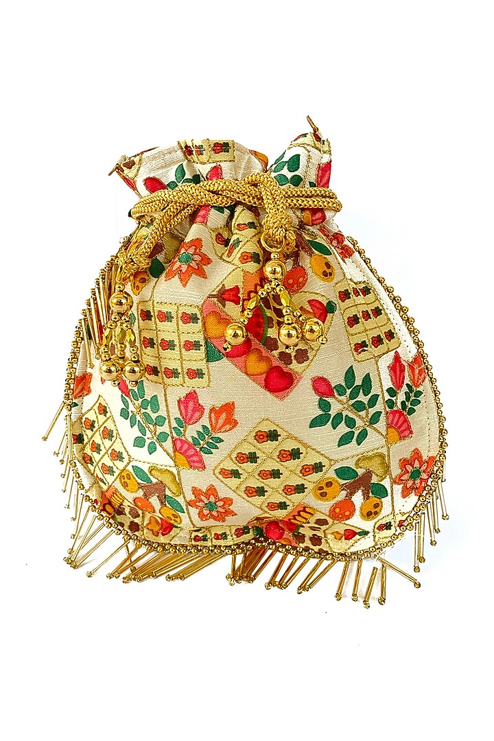 Beige Hand Painted Potli by Oceana at Pernia's Pop Up Shop