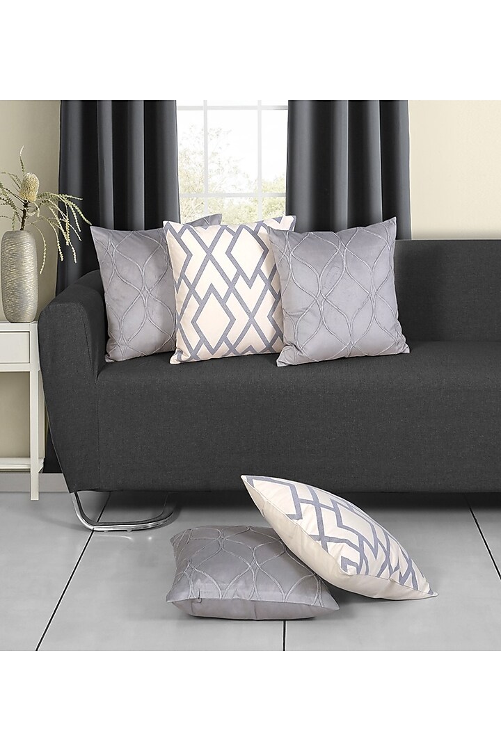 Off-White & Grey Velvet Cushion Cover Set by Ode And Cleo at Pernia's Pop Up Shop