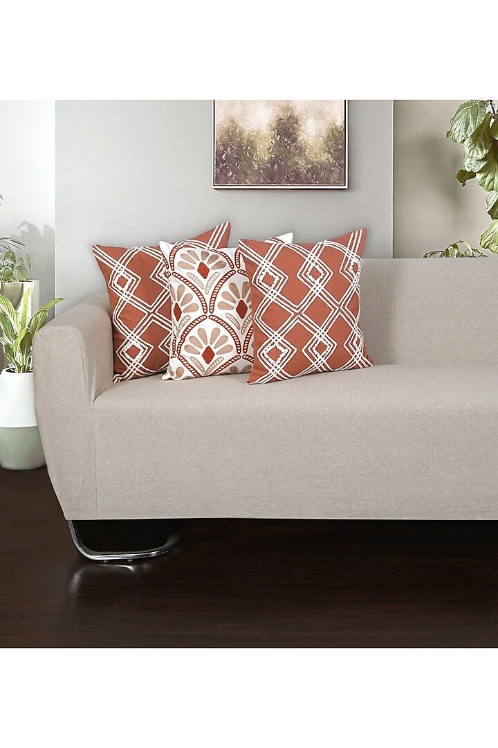 Orange & Off-White Cotton Cushion Cover Set by Ode And Cleo at Pernia's Pop Up Shop