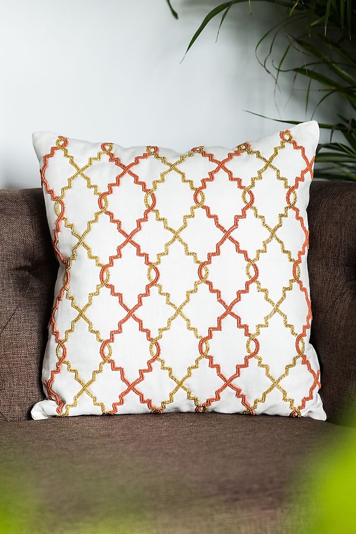 White & Gold Beaded Cushion Covers (Set of 2) by Ode and Cleo