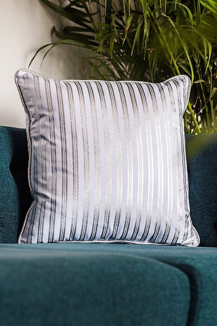 White & Silver Printed Cushion Covers (Set of 2) by Ode and Cleo