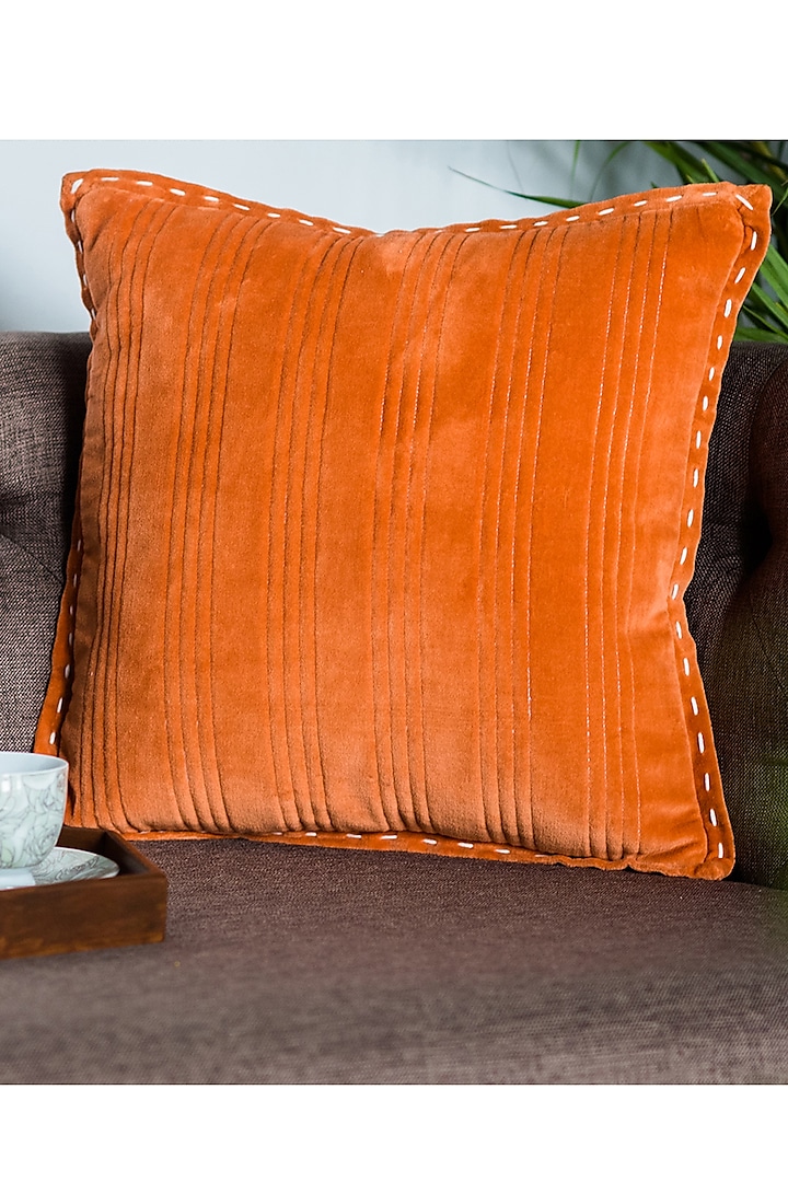 Orange Striped Cushion Covers (Set of 2) by Ode and Cleo