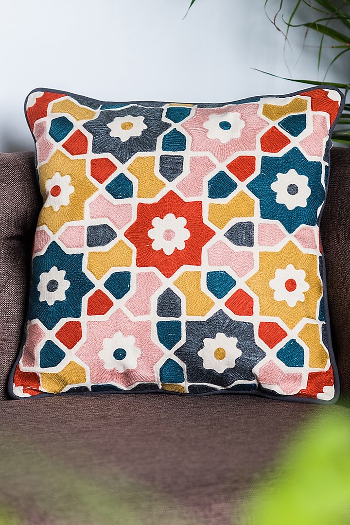 Orange & Blue Patterned Cushion Covers (Set of 2) by Ode and Cleo
