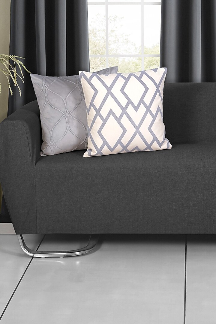 Off-White & Grey Velvet Cushion Cover Set by Ode And Cleo at Pernia's Pop Up Shop