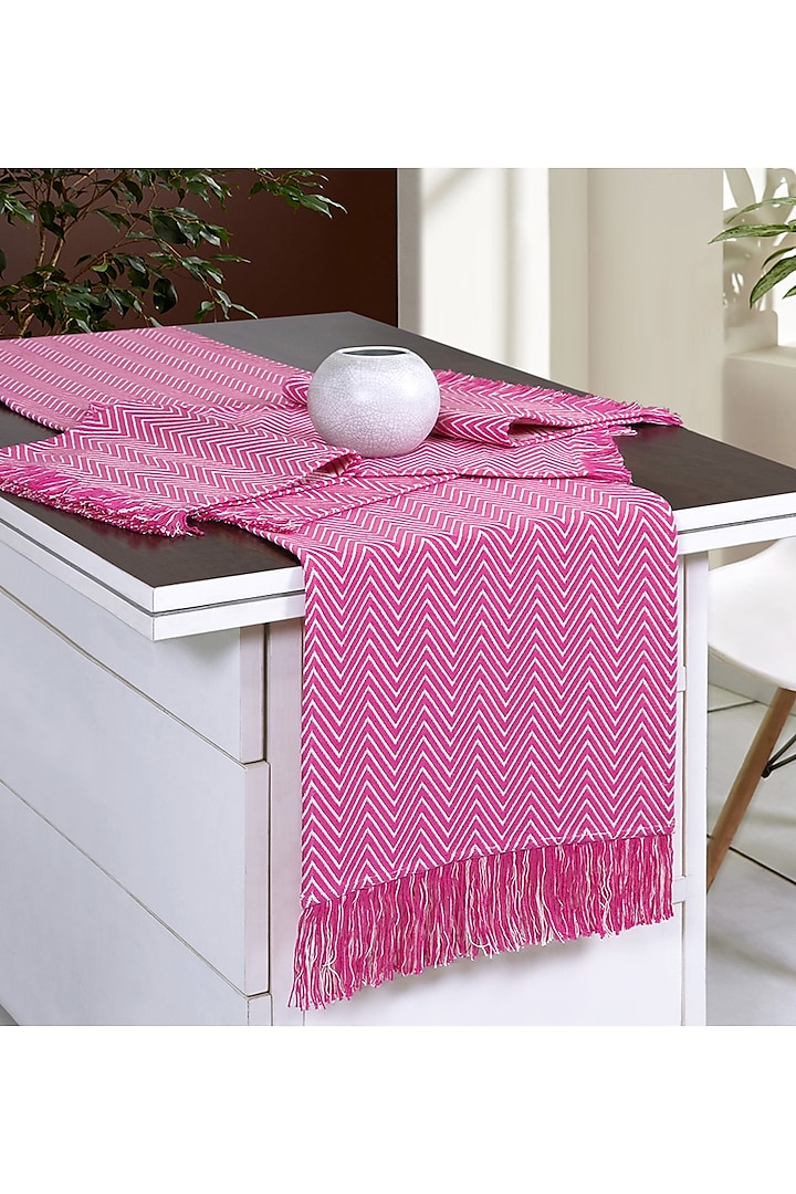 Pink Cotton Printed Table Runner & Placemat Set by Ode and Cleo at Pernia's Pop Up Shop