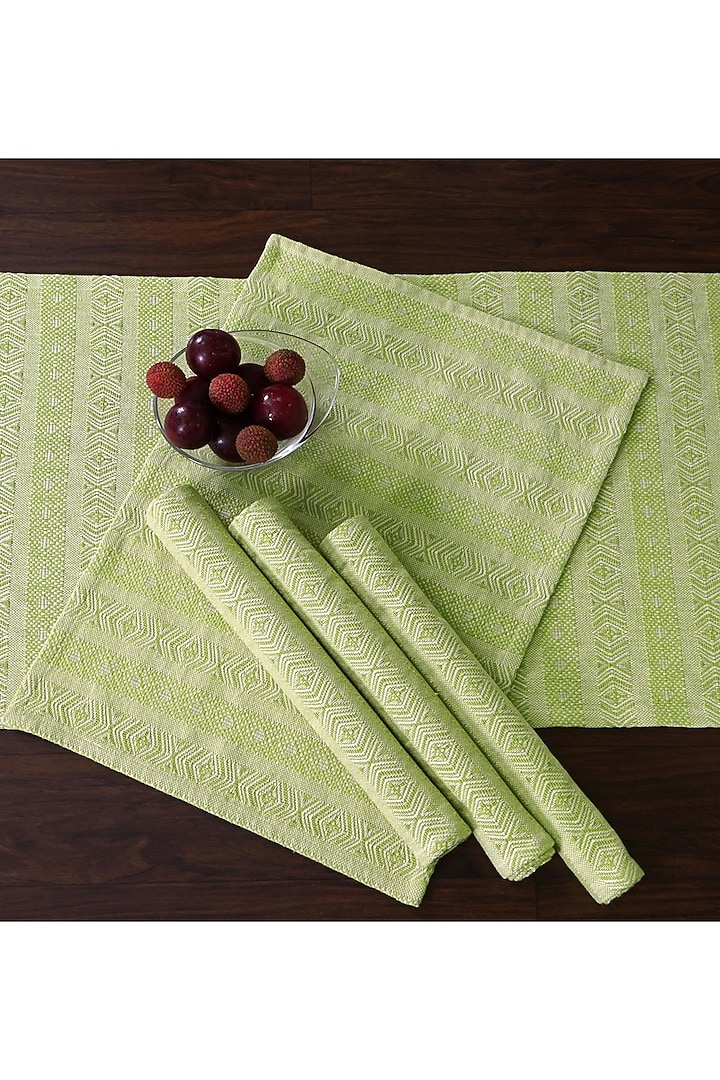 Green Cotton Printed Table Runner & Placemat Set by Ode and Cleo at Pernia's Pop Up Shop