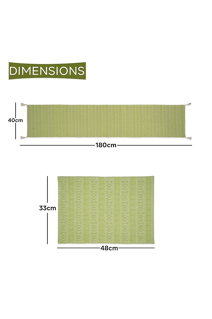 Green Cotton Printed Table Runner & Placemat Set by Ode and Cleo at Pernia's Pop Up Shop