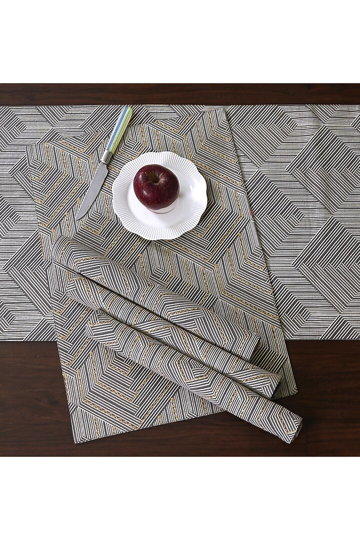 Grey Cotton Printed Table Runner & Placemat Set by Ode and Cleo at Pernia's Pop Up Shop