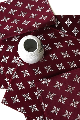 Maroon Cotton Printed Placemat Set by Ode and Cleo