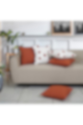 Orange & White Cotton Embroidered Square Cushion Cover (Set of 5) by Ode And Cleo at Pernia's Pop Up Shop