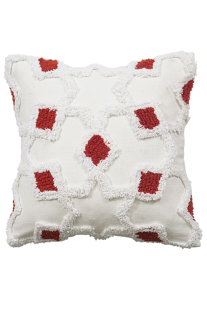 White Cotton Embroidered Square Cushion Cover (Set of 2) by Ode And Cleo at Pernia's Pop Up Shop