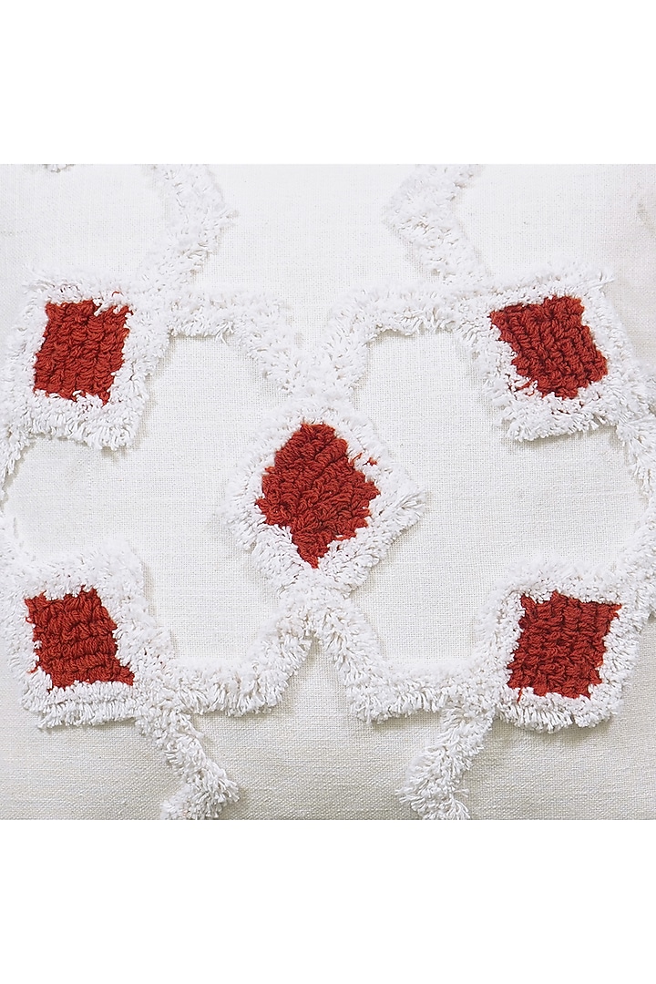 White Cotton Embroidered Square Cushion Cover (Set of 2) by Ode And Cleo at Pernia's Pop Up Shop
