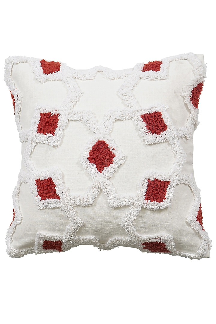 White Cotton Embroidered Square Cushion Cover (Set of 3) by Ode And Cleo at Pernia's Pop Up Shop