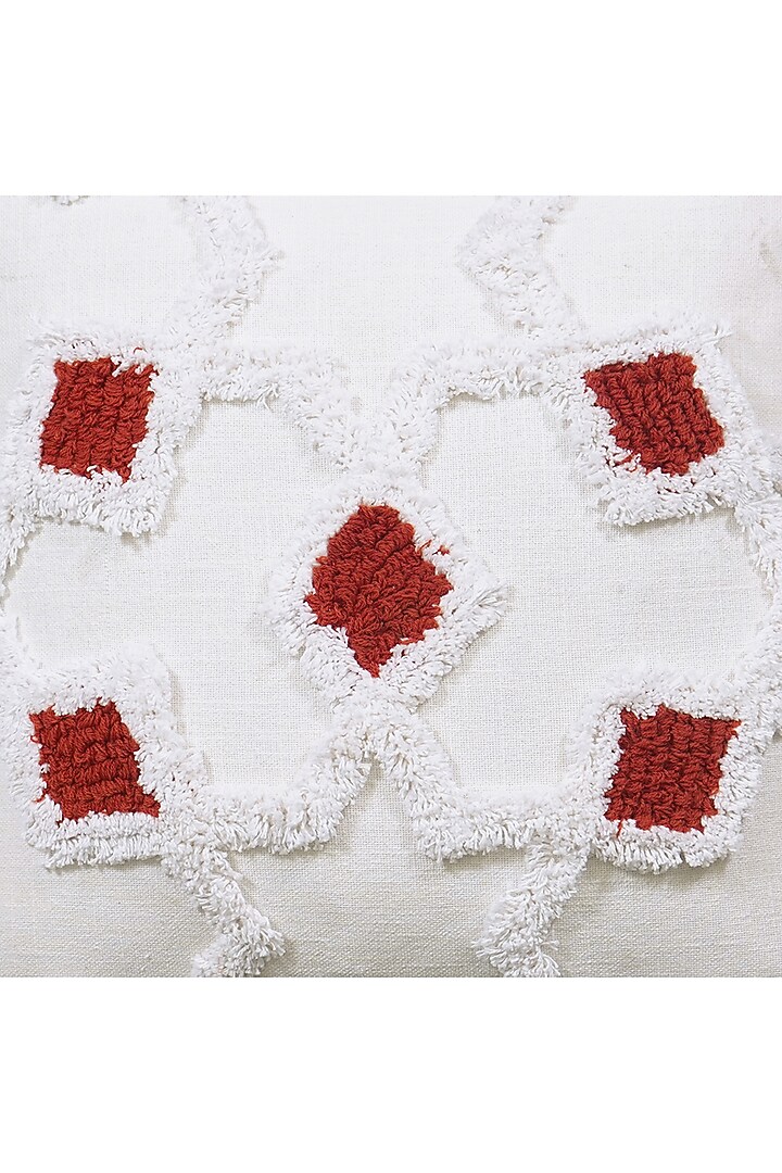 White Cotton Embroidered Square Cushion Cover (Set of 3) by Ode And Cleo at Pernia's Pop Up Shop