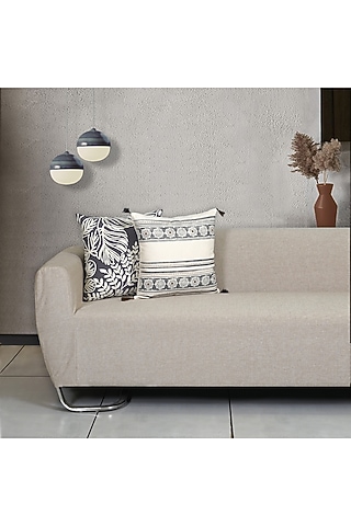 Grey Cotton Aari Embroidered Square Cushion Cover (Set of 2) by Ode And Cleo