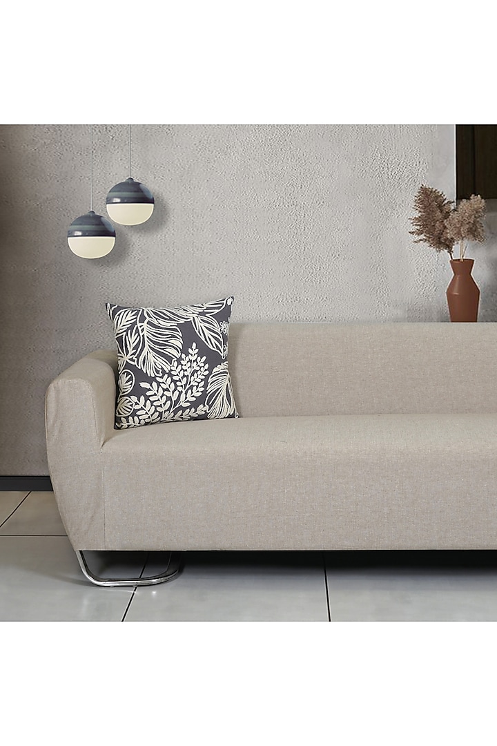 Grey Cotton Aari Embroidered Square Cushion Cover (Set of 2) by Ode And Cleo at Pernia's Pop Up Shop