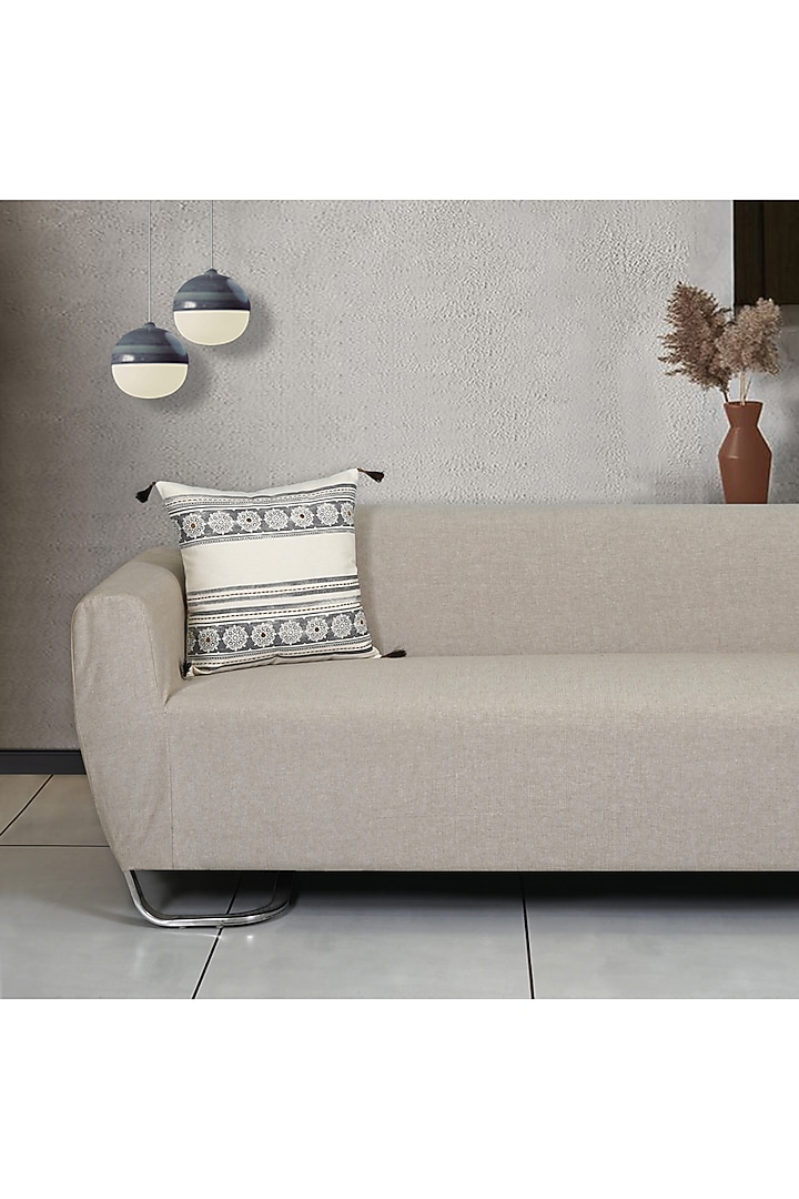 Grey Cotton Aari Embroidered Square Cushion Cover (Set of 2) by Ode And Cleo at Pernia's Pop Up Shop
