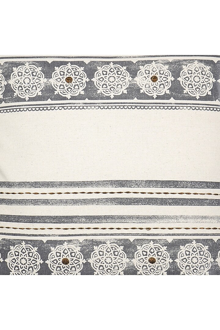 Grey Cotton Aari Embroidered Square Cushion Cover (Set of 2) by Ode And Cleo at Pernia's Pop Up Shop