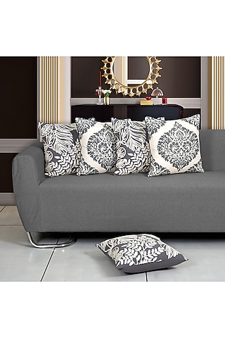 Grey Cotton Aari Embroidered Square Cushion Cover (Set of 5) by Ode And Cleo
