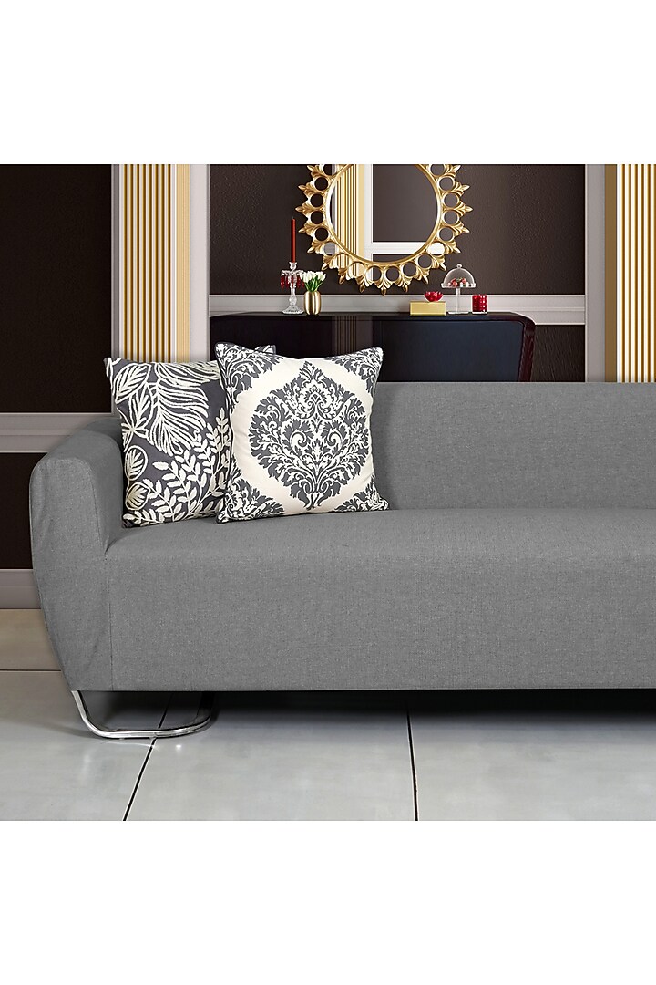 Grey Cotton Aari Embroidered Square Cushion Cover (Set of 5) by Ode And Cleo at Pernia's Pop Up Shop