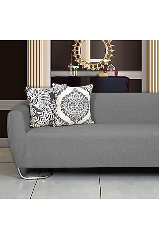 Grey Cotton Aari Embroidered Square Cushion Cover (Set of 2) by Ode And Cleo