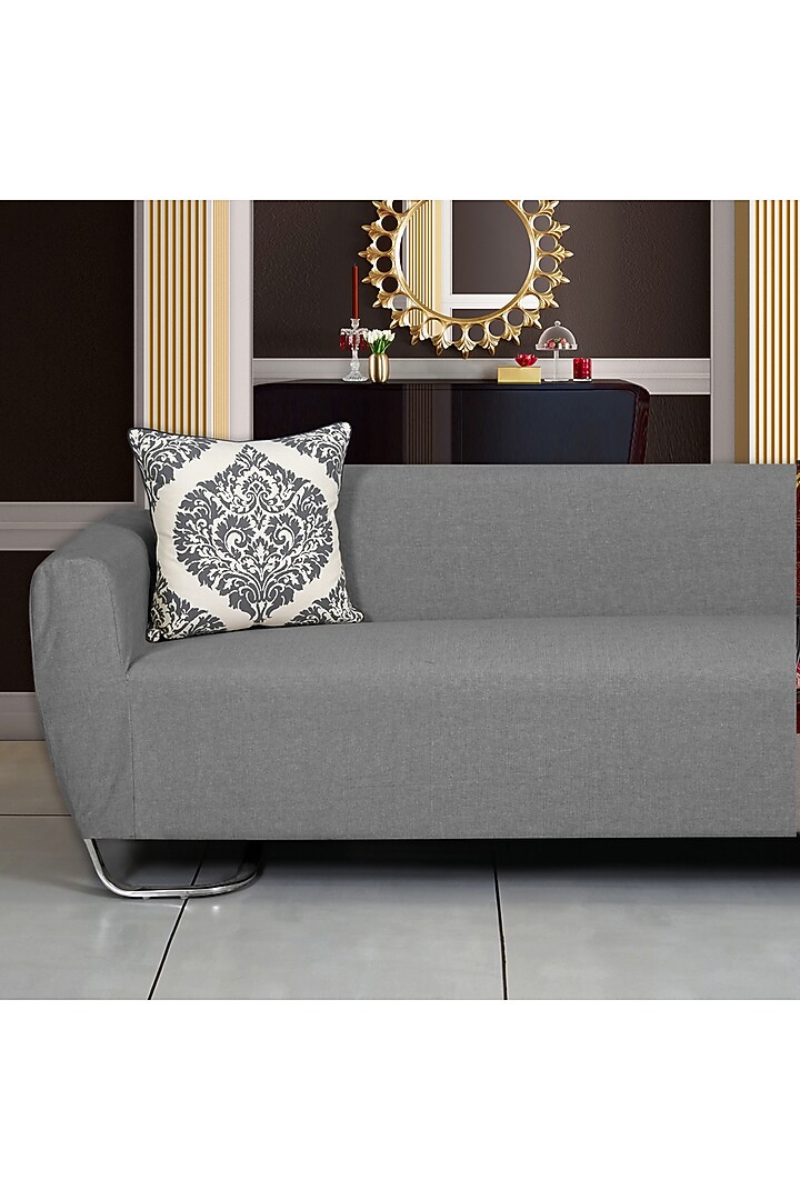 Grey Cotton Aari Embroidered Square Cushion Cover (Set of 3) by Ode And Cleo at Pernia's Pop Up Shop