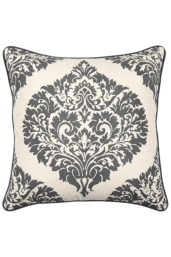 Grey Cotton Aari Embroidered Square Cushion Cover (Set of 3) by Ode And Cleo at Pernia's Pop Up Shop