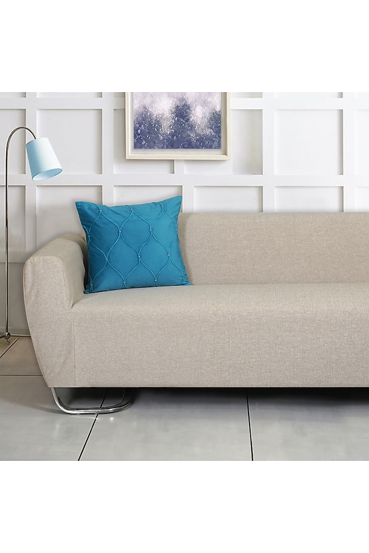 Cobalt Blue Velvet Self Design Square Cushion Cover (Set of 2) by Ode And Cleo at Pernia's Pop Up Shop