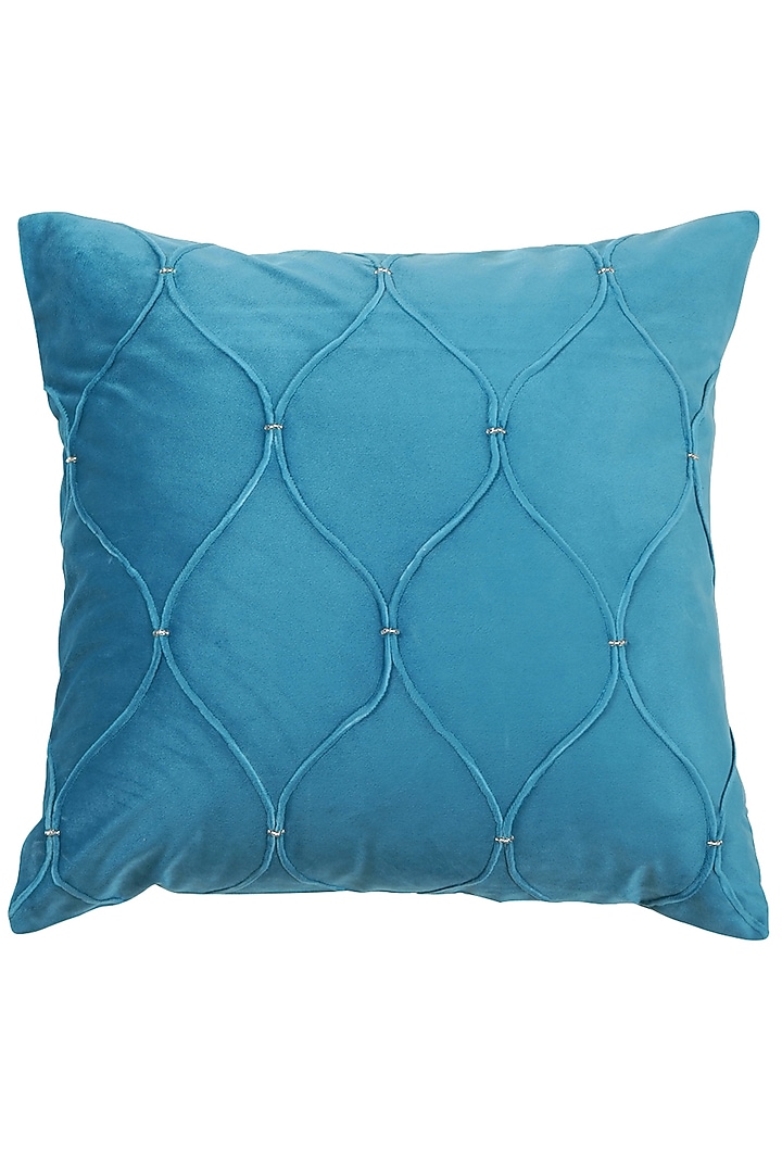 Cobalt Blue Velvet Self Design Square Cushion Cover (Set of 2) by Ode And Cleo at Pernia's Pop Up Shop