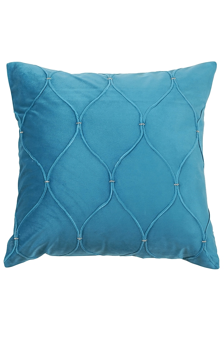 Cobalt Blue Velvet Self Design Square Cushion Cover (Set of 3) by Ode And Cleo at Pernia's Pop Up Shop