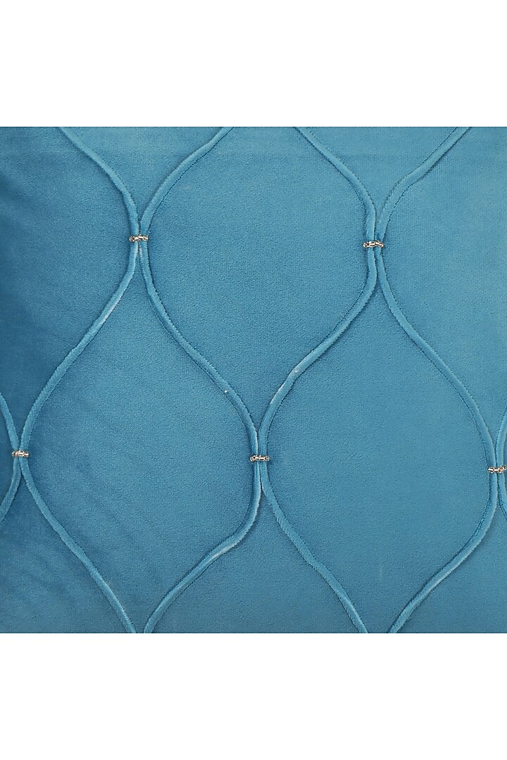 Cobalt Blue Velvet Self Design Square Cushion Cover (Set of 3) by Ode And Cleo at Pernia's Pop Up Shop