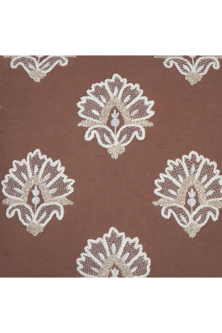 Beige & Off-White Cotton Chikankari Embroidered Square Cushion Cover (Set of 5) by Ode And Cleo at Pernia's Pop Up Shop