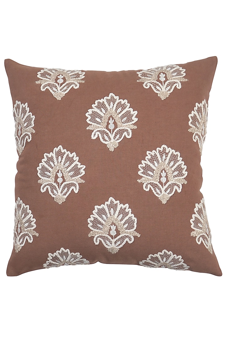 Beige Cotton Chikankari Embroidered Square Cushion Cover (Set of 2) by Ode And Cleo at Pernia's Pop Up Shop