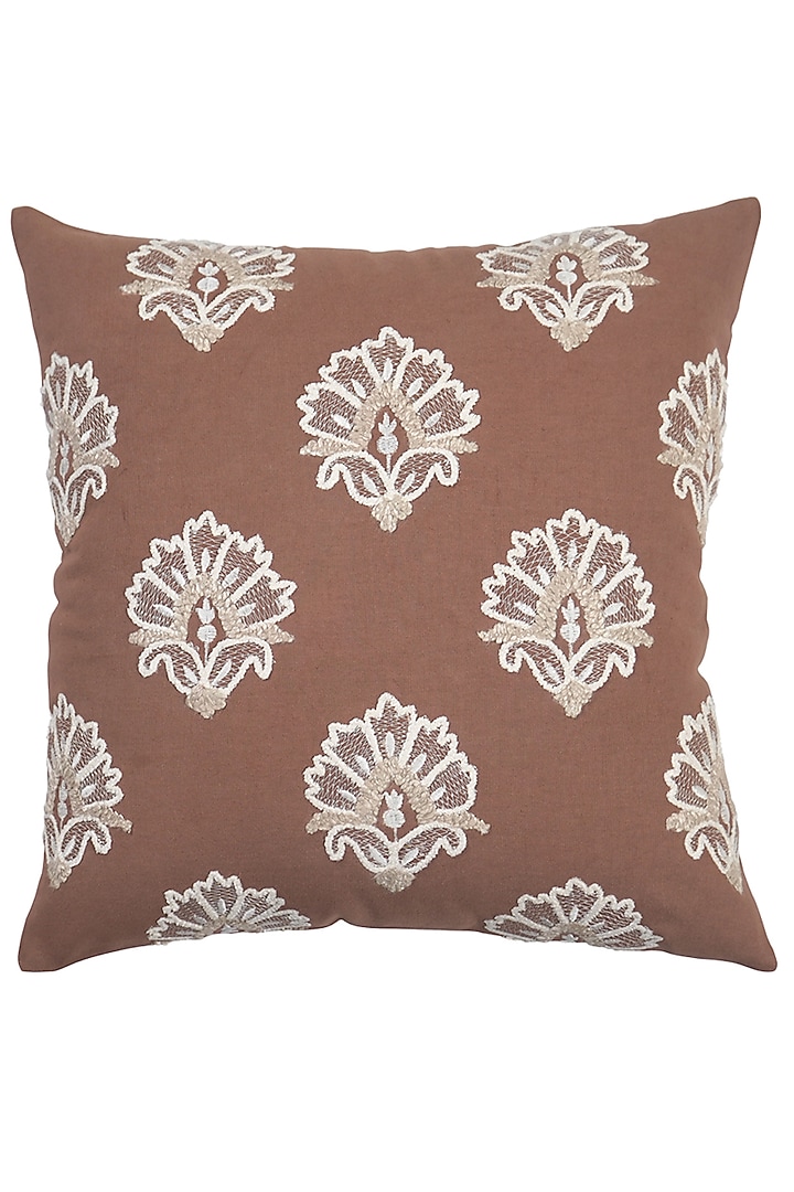 Beige Cotton Chikankari Embroidered Square Cushion Cover (Set of 3) by Ode And Cleo at Pernia's Pop Up Shop