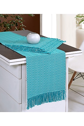 Powder Blue Cotton Mats and Runner Set by Ode And Cleo
